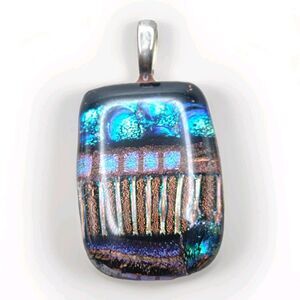 Stunning Dichroic Art Glass Pendant Blue Green Purple Aurora 1.75" 11g Artisan